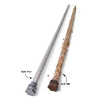 image compares good and corroded Sacrificial Anodes magnesium rod installed inside your hot water tank