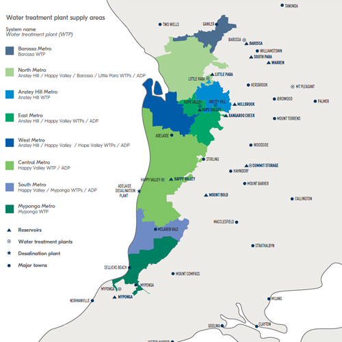 Metropolitan Adelaide Water Treatment Plant Supply Areas